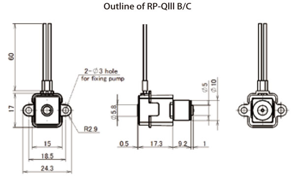RP-QIII Schrittmotorpumpe Abmessungen